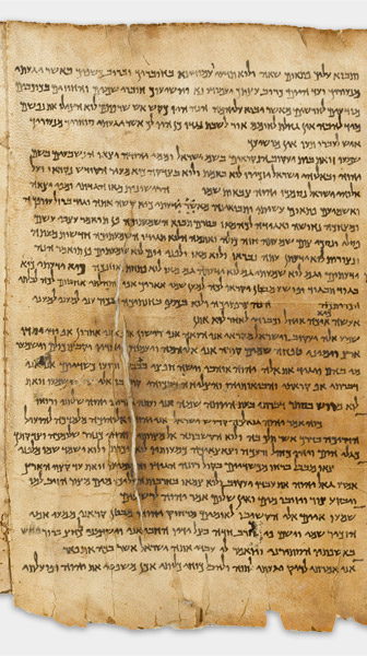 The Great Isaiah Scroll (1QIsa a) showing Isaiah 48:13 from Mid- to Late 2nd Century BC found in Qumran, Cave 1, currently housed at Shrine of the Book, Israel Museum, Jerusalem